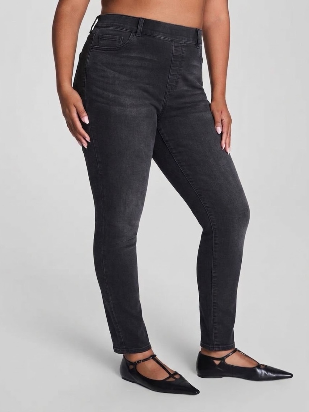 SPANX Women's High Rise Ankle Skinny Faded Denim Jeans - Black, XL